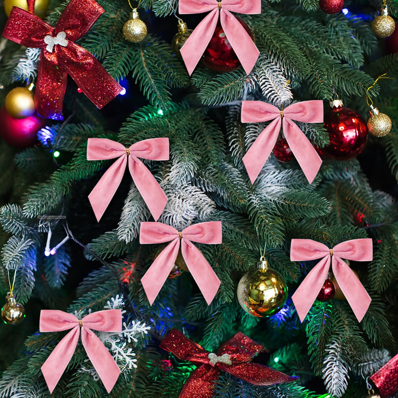 24pcs Velvet Christmas Bows for Christmas Tree Wreath Gift Wrap Crafts Wedding Party Bows for Snack Baking Candy Bags Home Decoration 3.54inx3.54in
