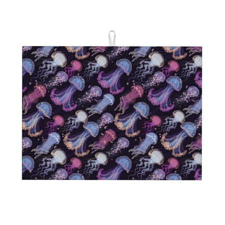

Dish Drying Mat Dreamy Jellyfish Print Highly Absorbent Microfiber Drying Mat Kitchen Counter or Sink Drawer Liner 18x24 Kitchen Drying Mat Coffee Mat Kitchen Essentials
