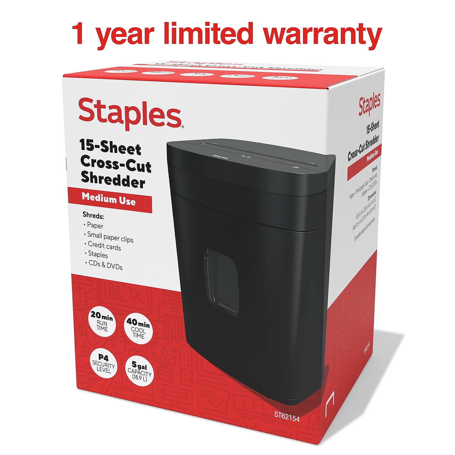 Staples 15-Sheet Cross-Cut Multi-Media Shredder (ST62154)