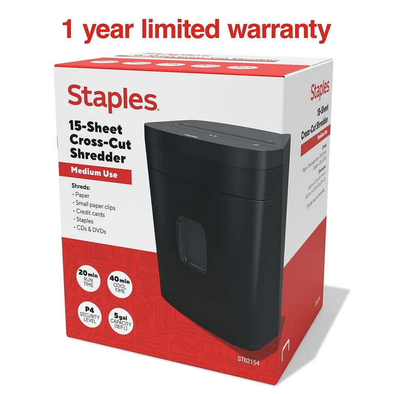 Staples 15-Sheet Cross-Cut Multi-Media Shredder (ST62154