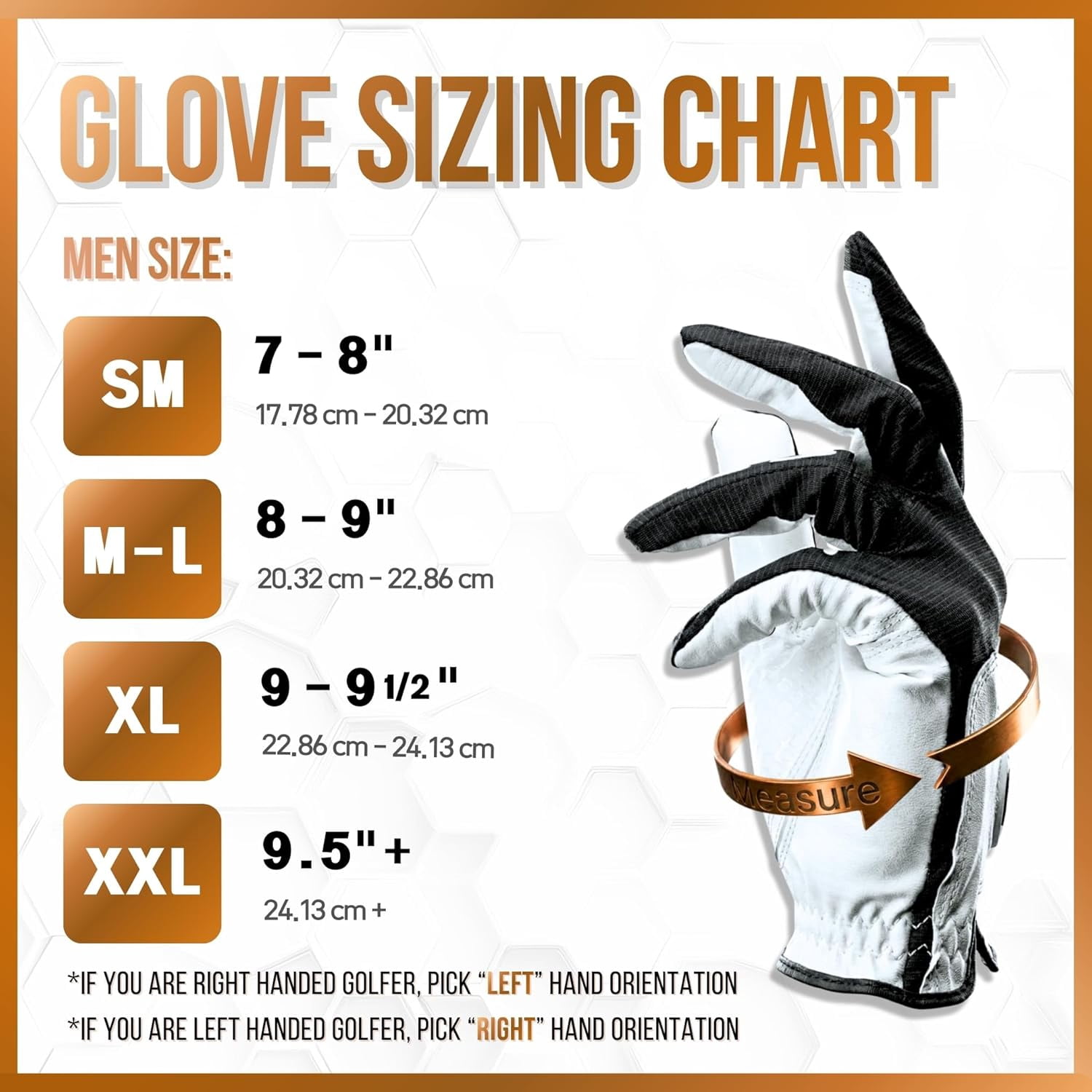 Copper Tech Plus Golf Gloves Men (2nd Gen) | Copper Compression Joint Support Golf Glove (White/Black, X-Large, Left)