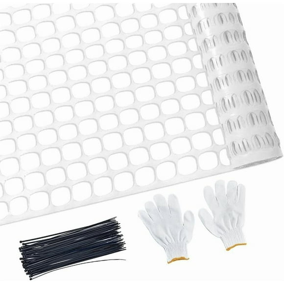 Mesh Fence, 4'x100' Roll, White, 8.73 lb, Reusable Temporary Netting for Garden, Construction, Animal Barrier, Snow Fencing, Poultry, Deer, Patio