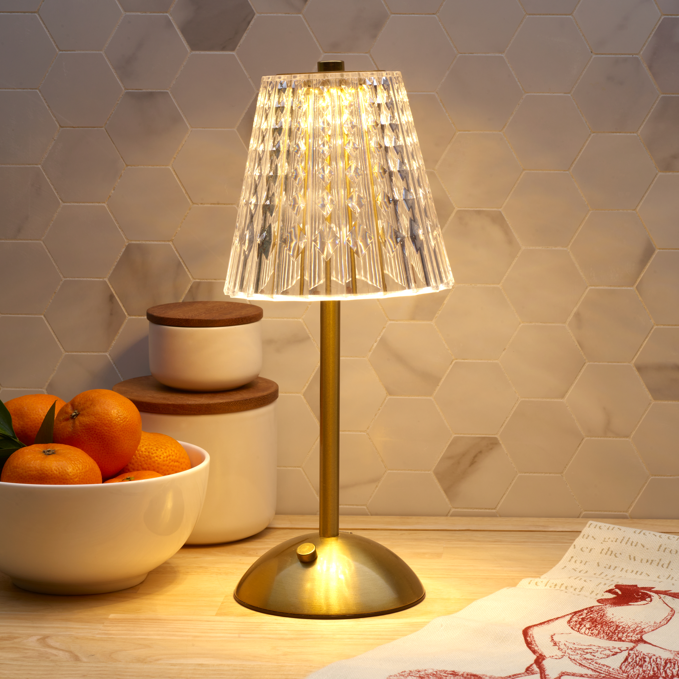 Home Accents 11 inch Acrylic and Metal Rechargeable Cordless LED Lamp with Shade, Clear
