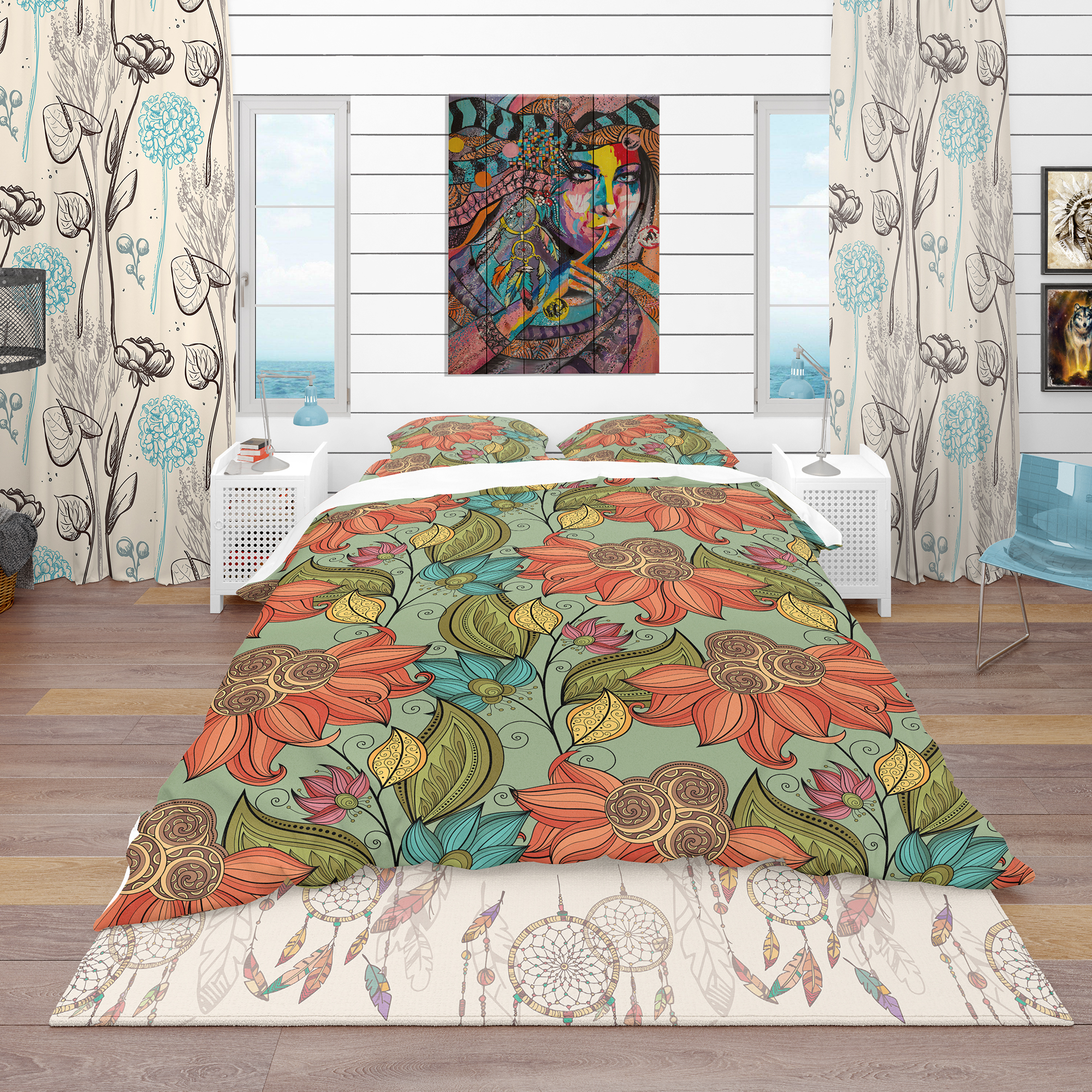 Designart 'Colorful Floral Pattern' Bohemian & Eclectic Duvet Cover Set