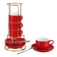 thumbnail image 1 of Conjunto de Tazas de Espresso de 3 Onzas de Unique Bargains, Set de 4 Tazas Demitasse Apilables Incluye Soporte de Exhibición, Platos y Cucharas para Máquinas y Uso en Casa, Tono Rojo y Dorado, 1 of 7