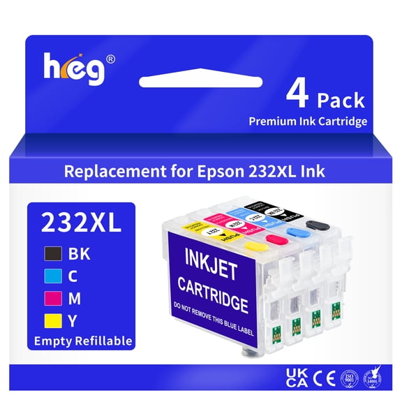 232XL Empty Refillable Ink Cartridges Chip-enabled Replacement for XP-4200 4205 WF-2930 2950 Printer Used for Regular Or Sublimation Ink(4 Pack)
