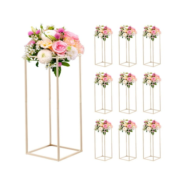 VEVOR Support de Fleurs de Mariage, 10 Pcs Support de Fleurs en Colonne de 23,62 Pouces, Supports Floraux avec Vis Dissimulée, Présentoir Floral Rectangulaire Cubique pour Mariage, Fête, Anniversaire, Maison, Supports de Centre de Table Dorés