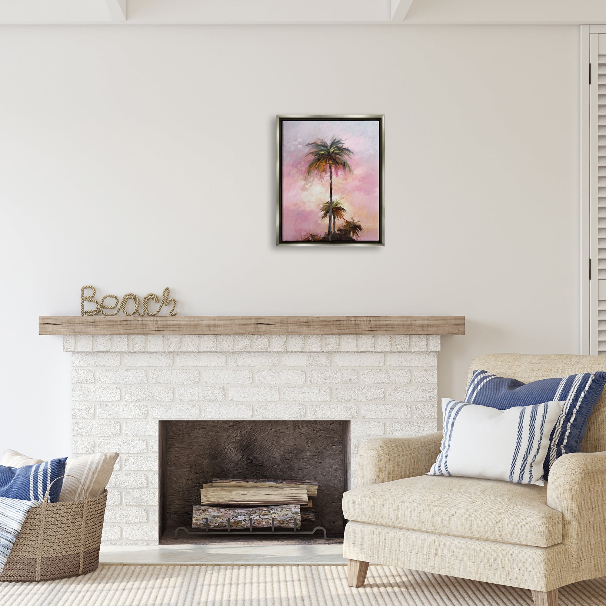 Stupell Industries Summer Sunset Palms Botanical & Floral Painting Gray Floater Framed Canvas Art Print Wall Art, 17 x 21