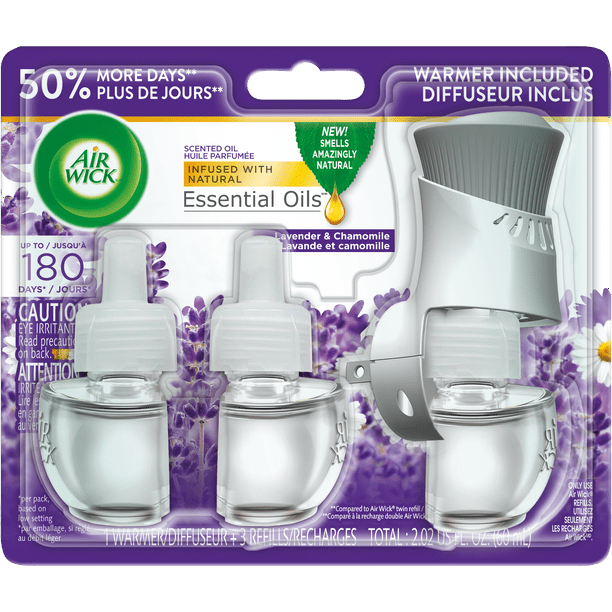 Air Wick Plug in Scented Oil Starter Kit (Warmer + 3 Refills), Lavender