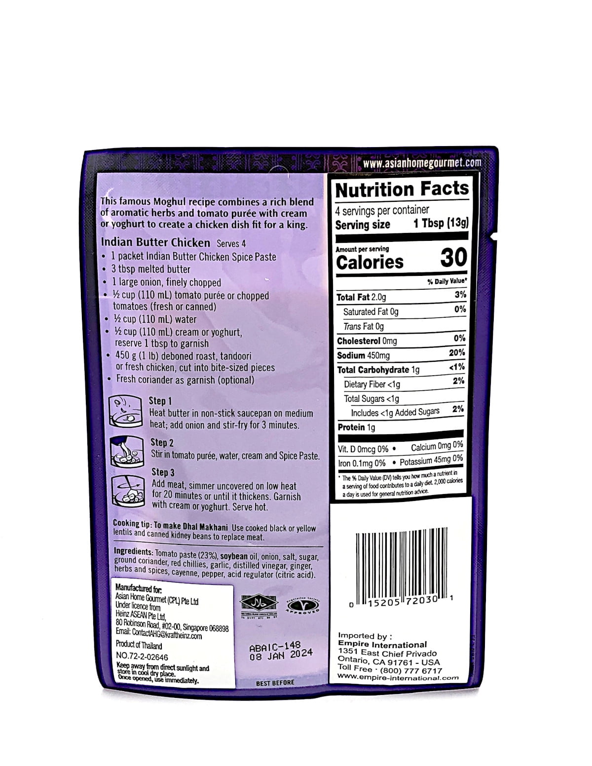 Asian Home Gourmet Indian Butter Chicken Pack of 6