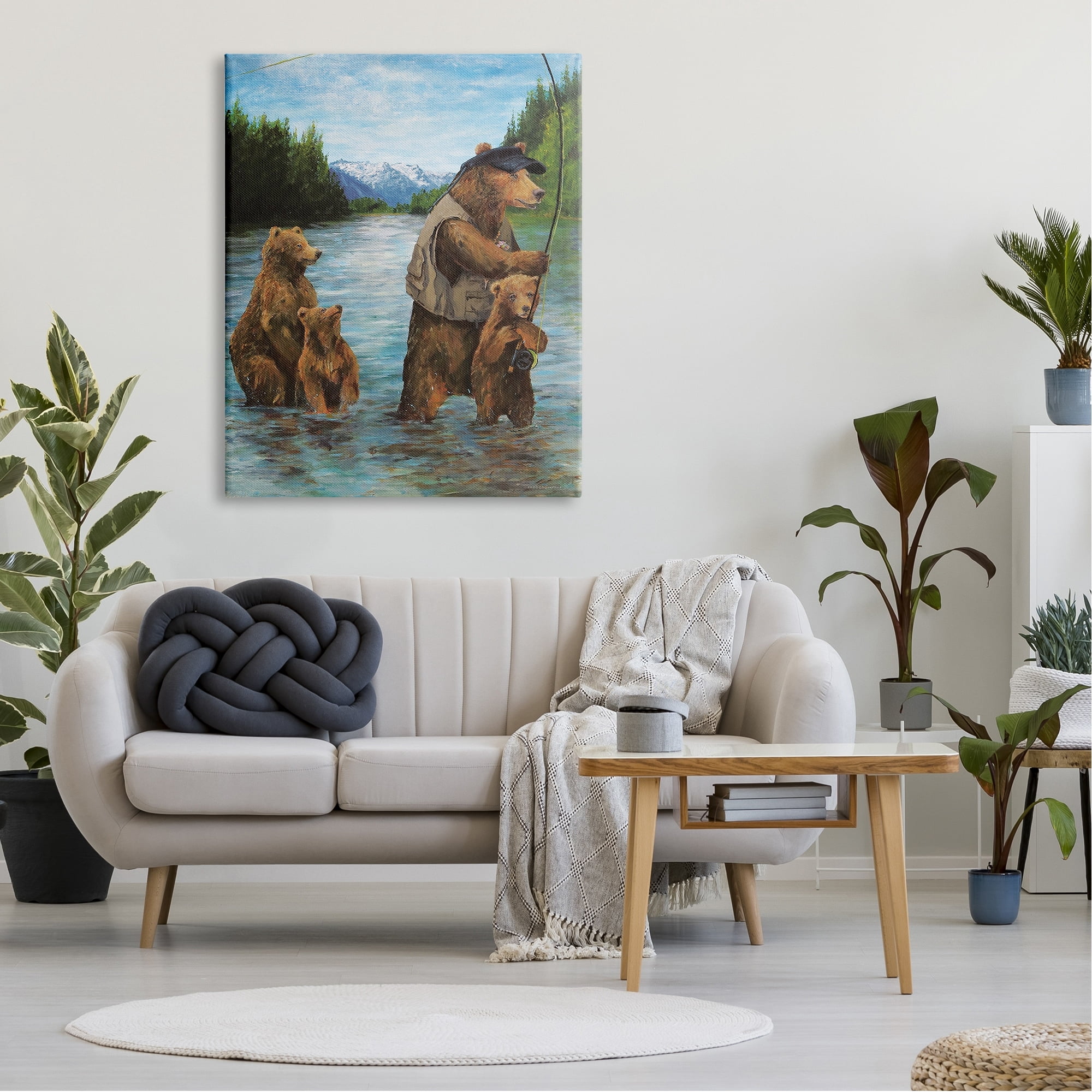 Stupell Industries Brown Grizzly Bear Family Fishing Mountain Lake Landscape , 36 x 48, Design by Kamdon Kreations