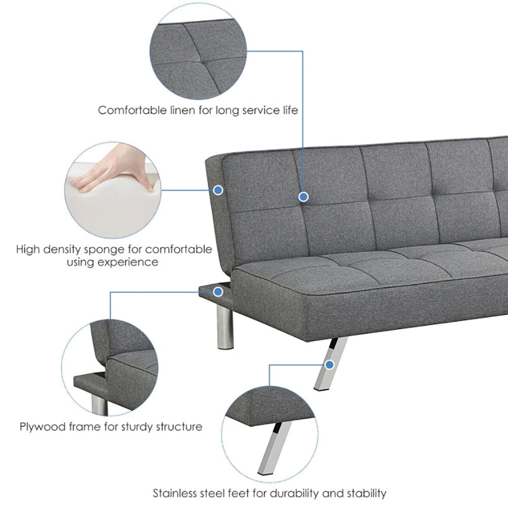 Finihen Convertible Sofa Bed, Modern Convertible Sleeper Couch, 3-Seat Convertible Sofa Bed with High-Density Sponge, for Living Room, Gray Finihen Convertible Sofa Bed, Modern Convertible Sleeper Couch, 3-Seat Convertible Sofa Bed with High-Density Sponge, for Living Room, Gray