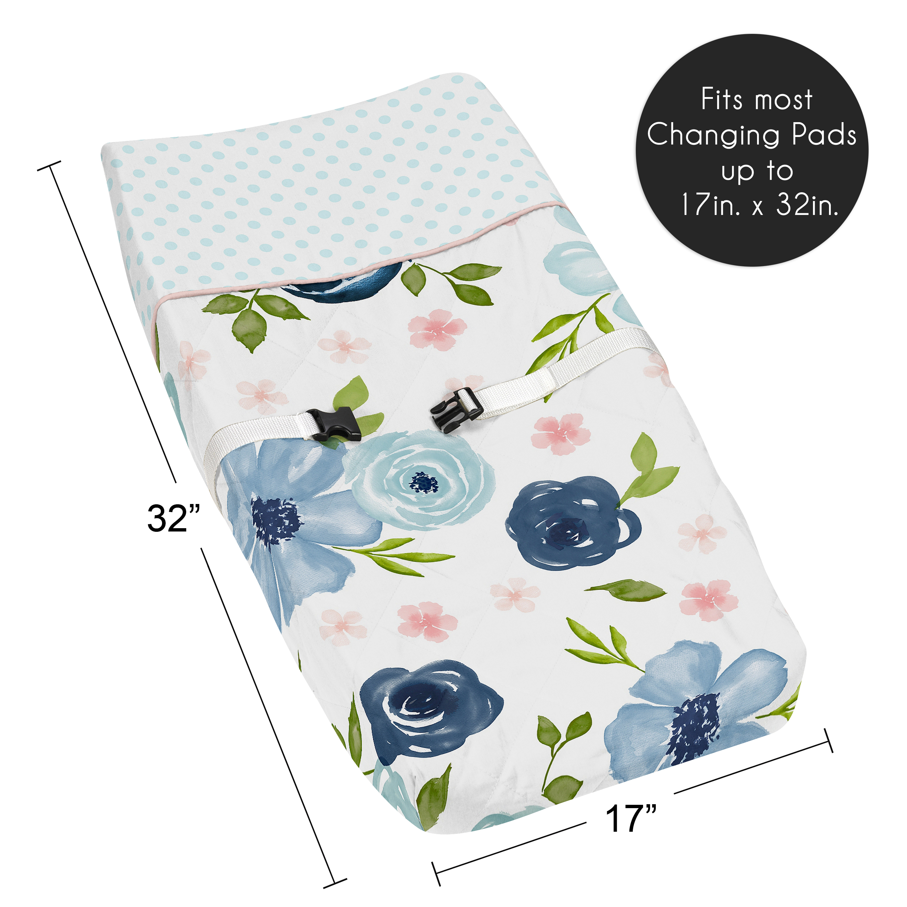Sweet Jojo Designs Watercolor Floral Blue Pink and White Changing Pad Cover