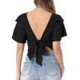 thumbnail image 3 of INSPIRE CHIC Tie Back Top for Women's Backless Cropped Flared Short Sleeve Blouse S Black, 3 of 6
