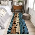 thumbnail image 5 of Navy Blue Paws 2x6 Kitchen Runner Rug, Farmhouse Vintage Modern Blue Brown Wood Non-Skid Rubber Backing Large Rectangle Rugs - Living Room Bedroom Home Office, Indoor Floor Mat Carpets Washable Rug, 5 of 9