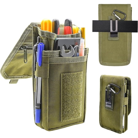 Belt Tool Pouch Tactical Utility Organizer with Cell Phone Holder Durable Heavy-Duty 1000D Nylon EDC Multitool Holster with Multi-Pockets for Electricians Handymen Work Hiking Daily Use
