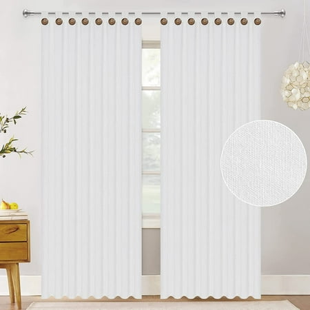 

White Curtains 84 Inch Cotton Blend Farmhouse Curtains 2 Panels Tab Top Curtains with Boho Rustic Button Light Filtering Privacy Added Window Drapes for Bedroom Living Room (52 x 84 Inch White)