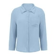 thumbnail image 4 of Neewe Women's Collar V Neck Blouse Long Sleeve Button Down Split Hem Long Shirt Top, 4 of 8