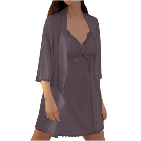Women Sexy Lingerie Babydoll Lace Kimono Robe Strap Chemise Nightgown Mesh Sleepwear