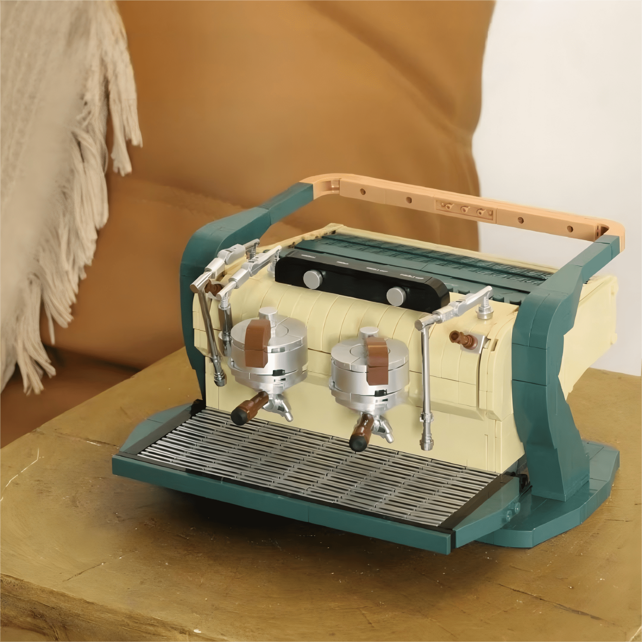 Dual Espresso Machine & Grinder Combo Building Blocks Set, Vintage Coffee Station Building Blocks, Home Office Table Centerpiece Decor