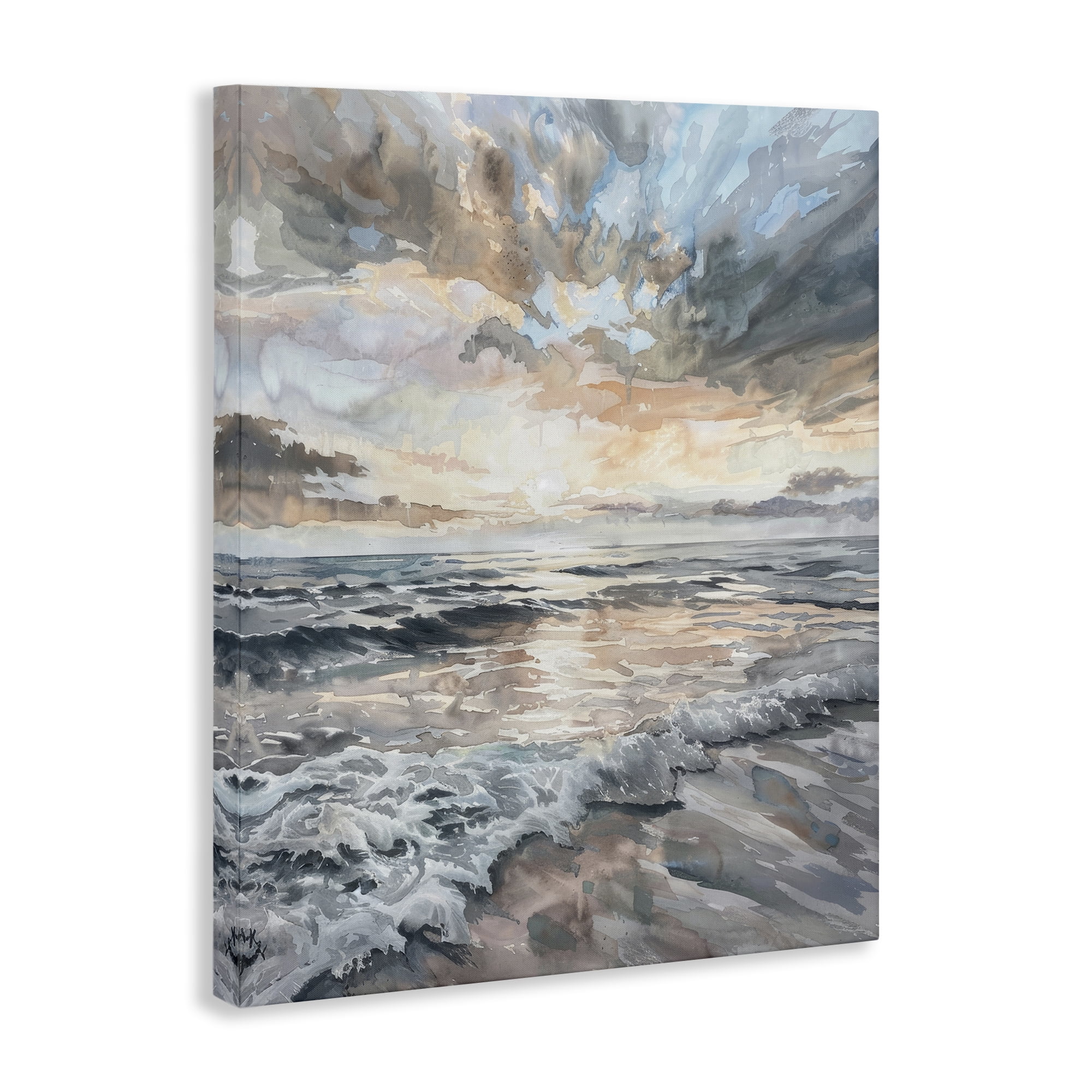 Stupell Industries Cloud Break over Sea Landscape & Nature Painting Wrapped Canvas Art Print Wall Art, 16 x 20
