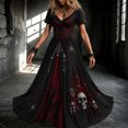 thumbnail image 3 of KICILVS Gothic Clothes For Women Skull And Fire Flame Print Flowing V Neck Long Maxi Dress Halloween Cosplay Gothic Party Dress, 3 of 5