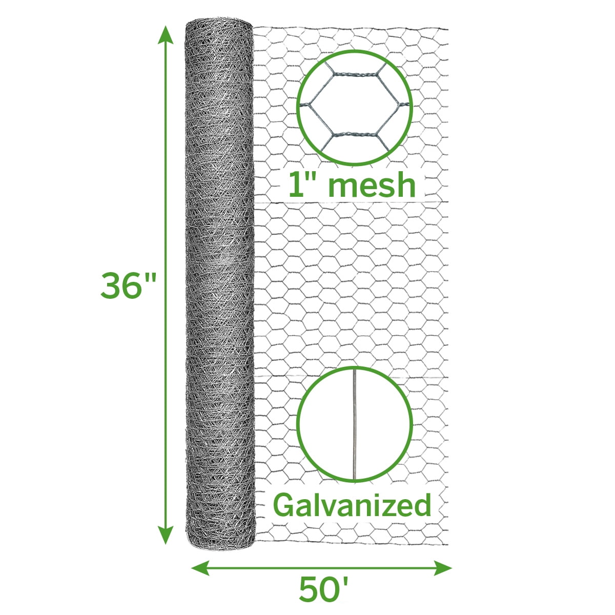 Expert Gardener Galvanized Steel Gray Poultry Netting - 36 in x 50 ft - Rolled Wire Netting