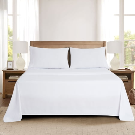 MAINSTAYS SUPER SOFT BRUSHED MICROFIBER BED SHEET SET, ARCTIC WHITE, QUEEN, 4 PIECE