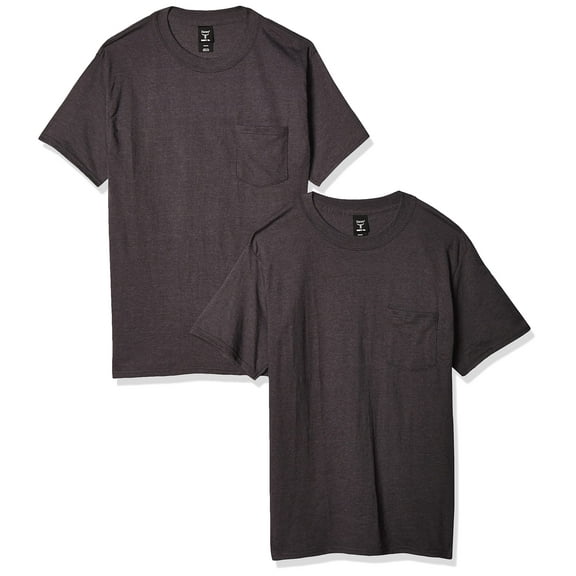 Hanes Beefy-T Men`s Pocket T-Shirt, 5190, S, Charcoal Heahter (Pack of 2) 2 Charcoal Heahter