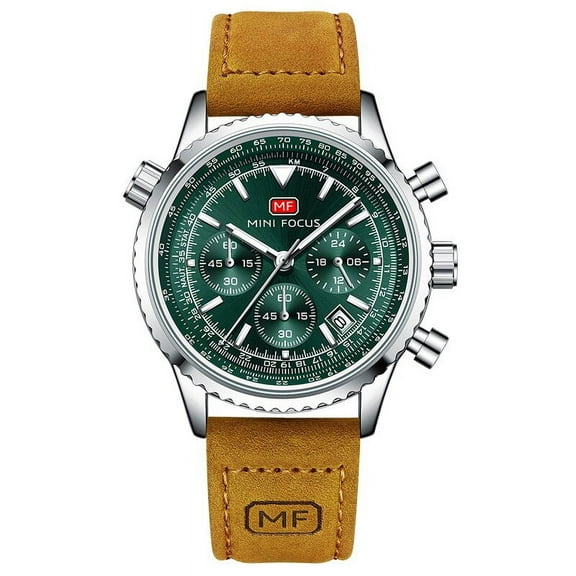 Men's Quartz Watch Luxury Golden Waterproof Multifunction Sport Quartz Wrist Watches Luminous Hands Brown Leather Strap