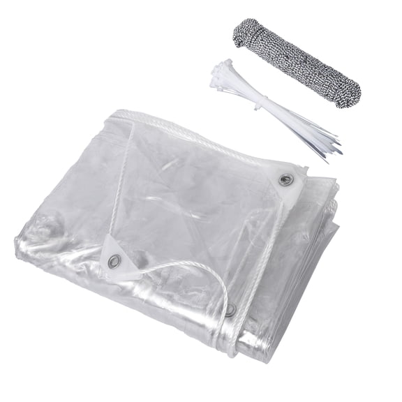 10x12 ft Clear Heavy Duty PVC Tarp – 14 Mil Waterproof Vinyl Cover with Grommets, Heat-Sealed Edges for Greenhouse, Patio, Camping – Transparent
