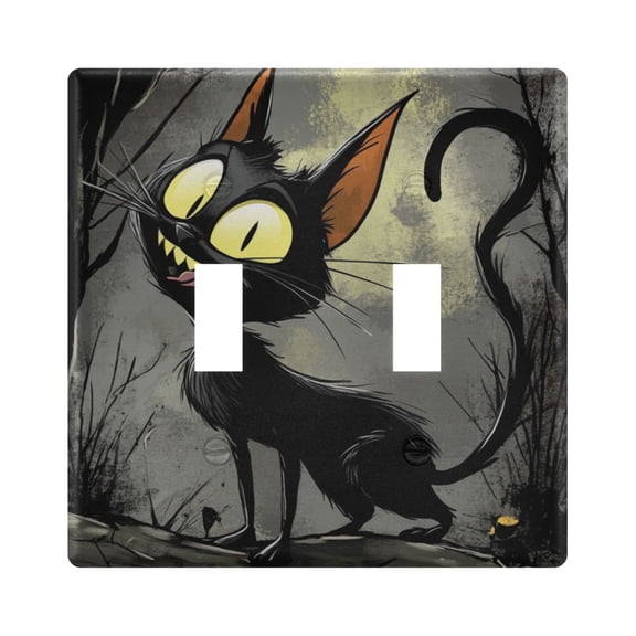 WOBOGO Funny Black Cat 2-hole Switch Plates PC Flame Retardant Plastic Material Glossy Finish Smooth Touch 4.56x4.48x0.27in