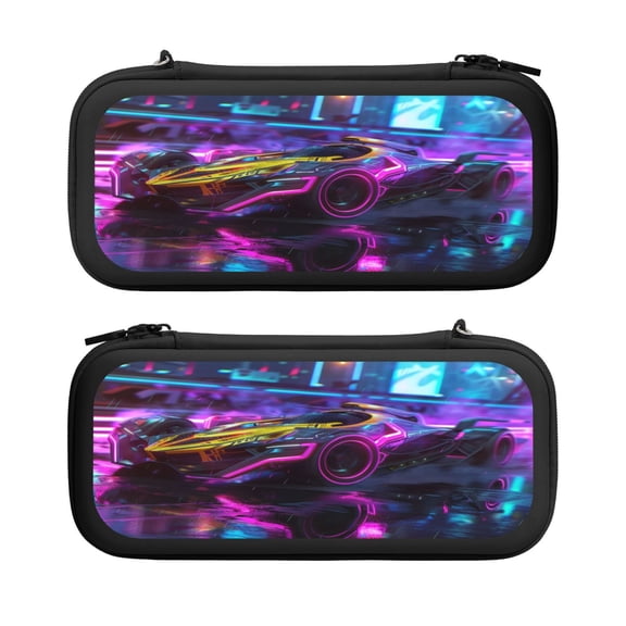 Racing Car, Carrying Case For Nintendo Switch & OLED Version, Eva Lightweight Shockproof Protective Pouch Case for Game Console & Accessories with 10 Game Card Slot & Wristband, Black