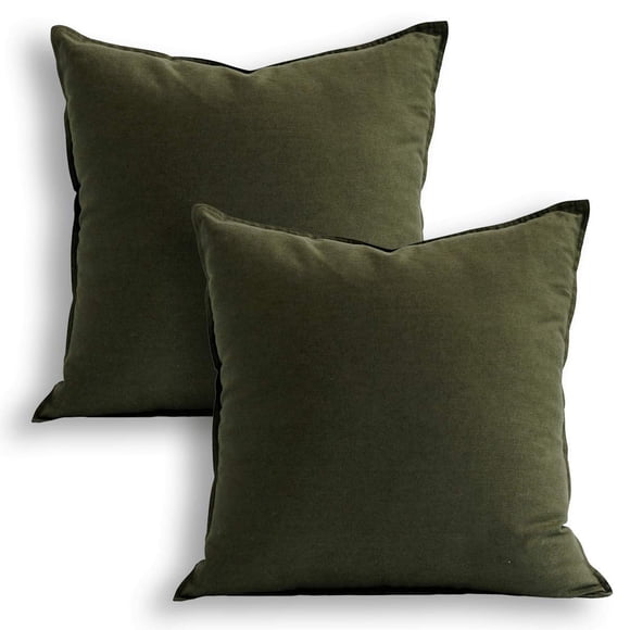 Funda de almohada Jeanerlor SureGuard de algodón y lino, 50 x 50 cm, color verde oliva