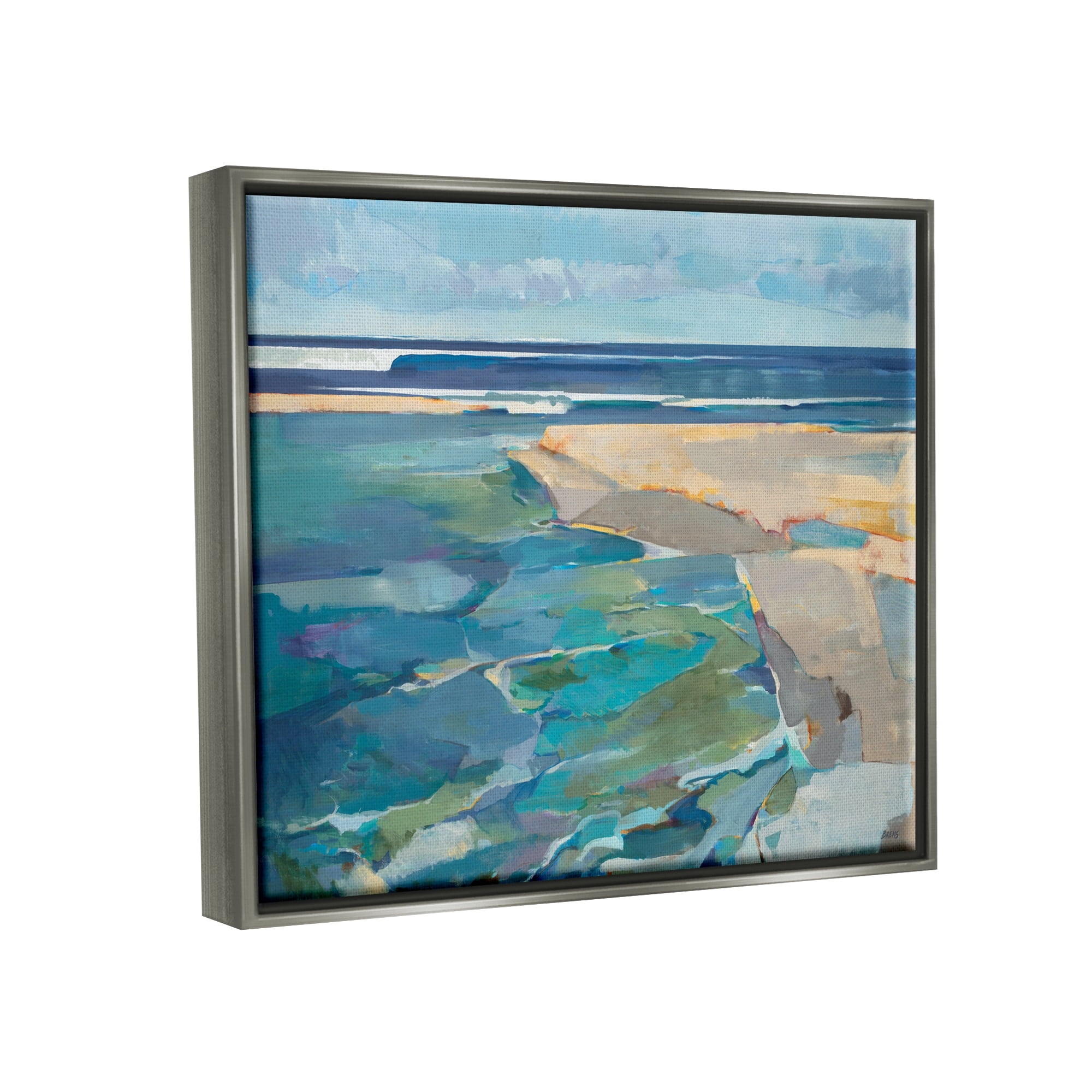 Stupell Industries Abstract Beach Landscape Pastel Cubism Painting Luster Gray Framed Floating Canvas Wall Art, 16x20, by Third and Wall