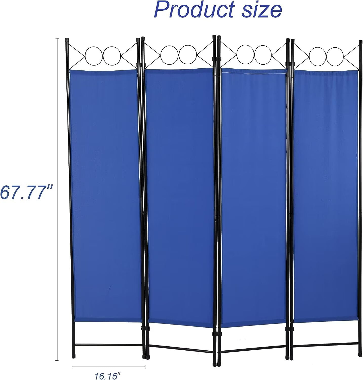 YRLLENSDAN 4 Panel Folding Decorative Room Dividers, Fabric Portable Privacy Screen Freestanding, 6FT Steel Frame Privacy Wall Indoor Outdoor, Blue