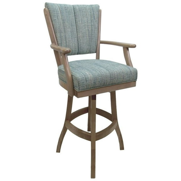 Classic Wood Swivel Counter 26" Stool with Arms -Aquatint Teal Fabric -Whitewash