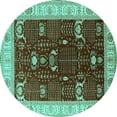thumbnail image 1 of Ahgly Company Machine Washable Indoor Round Oriental Turquoise Blue Industrial Area Rugs, 5' Round, 1 of 4