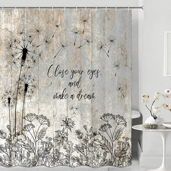 Dandelion Shower Curtain for Bathroom, Rustic Farmhouse Flower Shower Curtains for Bathtub Country Floral Inspirational Quotes Waterproof Polyester Fabric Shower Curtain with Hooks