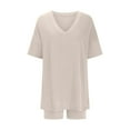 thumbnail image 4 of Edvintorg Women Sets Summer Clothes Outfit Fashion Women Casual Solid Short Sleeve V-Neck Loose Tops Nightwear Shorts Sleepwear Sets, 4 of 5