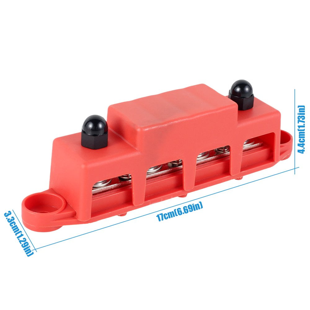 Power Distribution Block Bus Bar 4x 3/8" M10 With Cover 4 Post Terminal Block Busbar For Marine Trailers Rv Yachts Boat Red