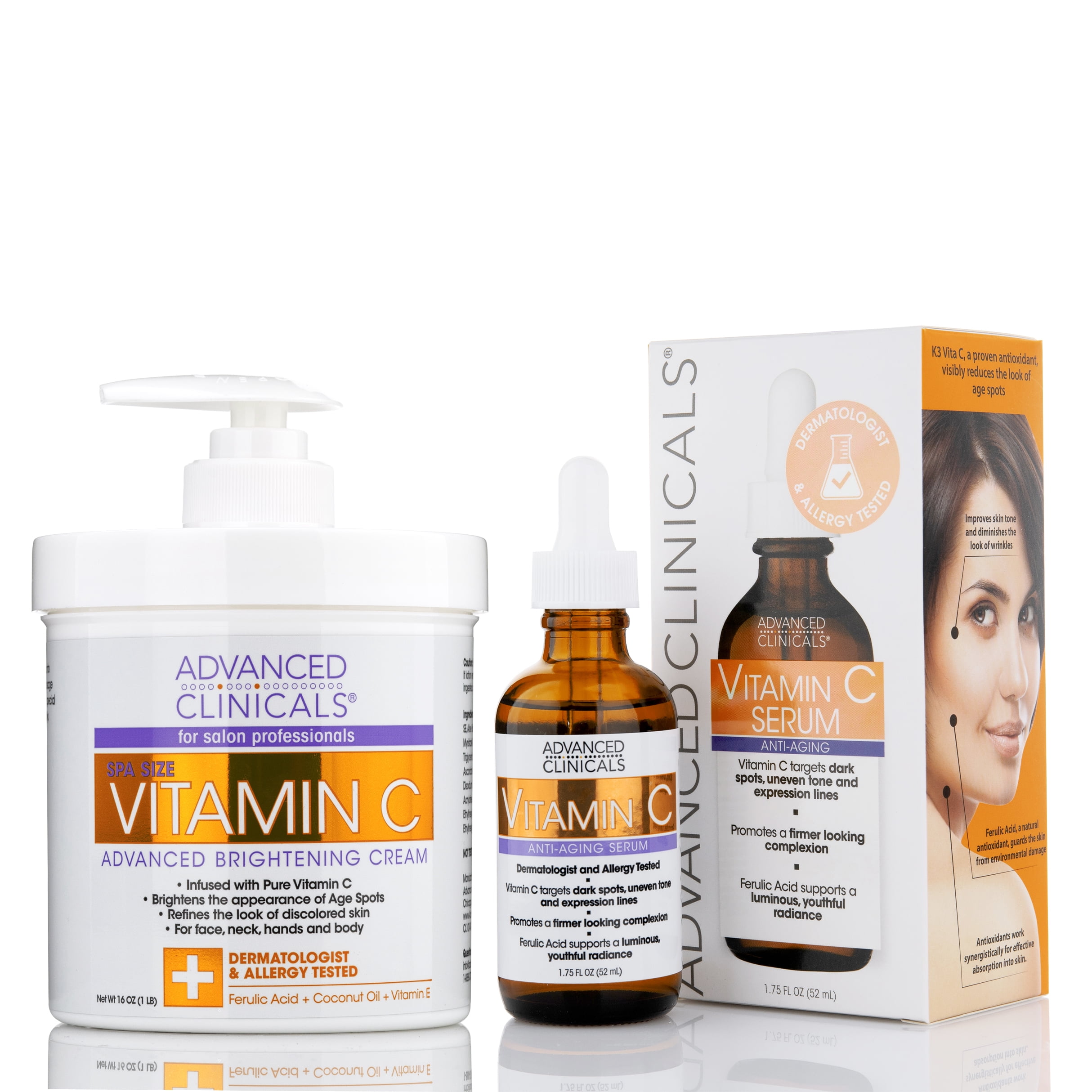 Forurenet barrikade tommelfinger Advanced Clinicals Vitamin C Skin Care Value Set. Vitamin C Serum for Face  & Vitamin C Body Cream for Dark Spots. - Walmart.com