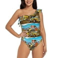 thumbnail image 2 of Yiaed Different Construction Site Vehicles Print Women One Piece Swimsuits Tummy Control One Shoulder Bathing Suits Pattern Ruffle Swimwear-Large, 2 of 8