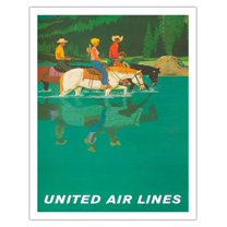Rocky Mountains - Horseback Riders - United Air Lines - Vintage Airline Travel Poster by Stan Galli c.1960s - Fine Art Matte Paper Print (Unframed) 11x14in