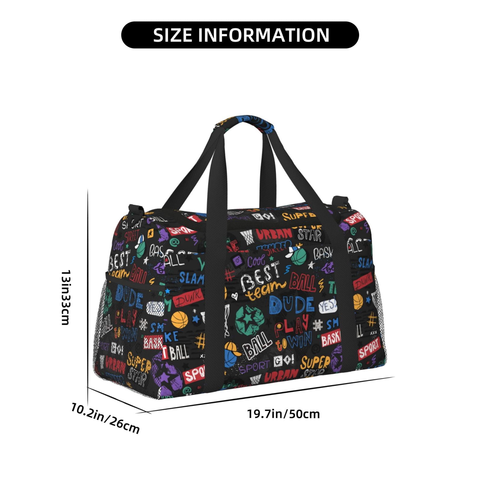 Defioc Basketball Print Hand Travel Bag - Foldable Travel Duffel Bags for Men Women -Sport Gym Bag - Overnight Travel Duffel Bag - Adjustable Shoulder Strap