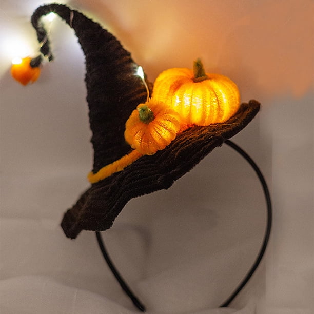 Kit de material para tocado luminoso de Halloween, diadema, accesorios de parodia de terror, sombrero de bruja, palo retorcido, kit de material para hacer uno mismo, calabaza luminosa, paquete de mate