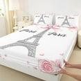 thumbnail image 3 of Homewish Paris Twin Sheet Sets,Eiffel Tower Twin Fitted Sheet,Pink White Flat Sheet For Girls Kids,Microfiber Bedroom Decor,3-Piece, 3 of 7