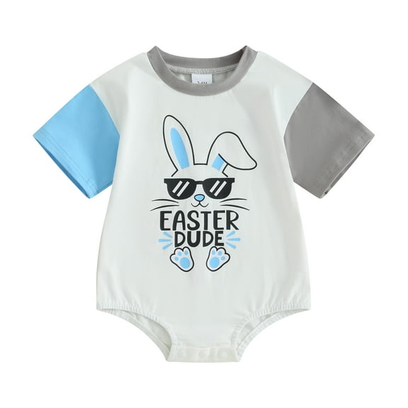 Bagilaanoe Newborn Baby Boy Easter Rompers Letter Print Short Sleeve Bodysuits 3M 6M 12M 18M Infant Casual One Piece Short Jumpsuit