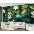 thumbnail image 2 of Butterfly Floral Wall Murals For Bedroom - Floral Botanical Murals, White Flower Wall Mural For TV Background, Butterfly Large Mural 79"W x 55"H (Not Peel and Stick), 2 of 6