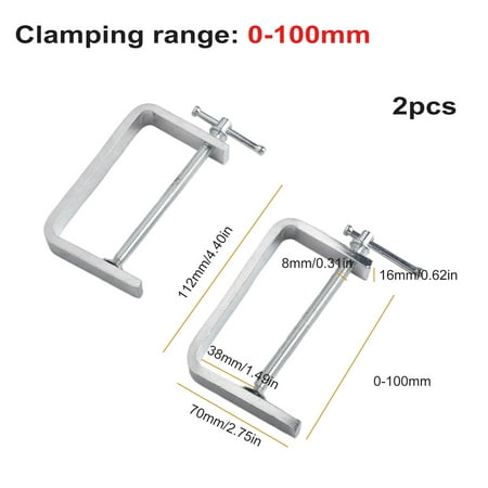 

2 Pcs 0-100mm Woodworking Clamp C-Clamp G-Clamp for Wood Plastic Drilling Fixing